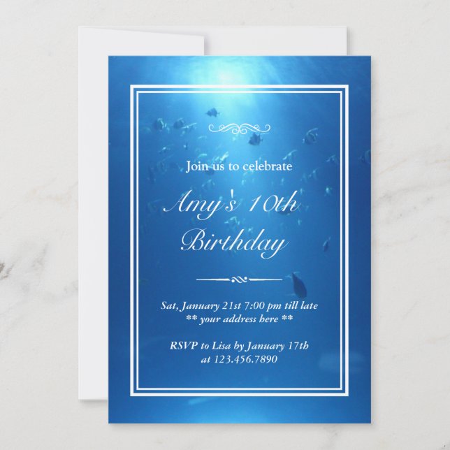 Invitación Elegante fiesta de cumpleaños temática del mar sub (Anverso)