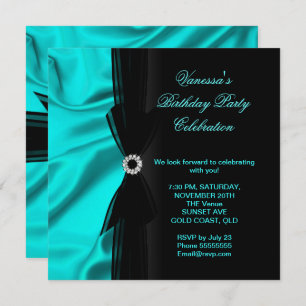 Invitación Elegante fiesta de cumpleaños Verde azulado negro 