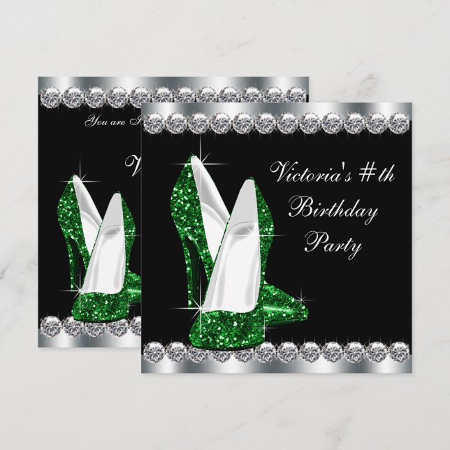 Invitación Elegante fiesta de cumpleaños verde de la Esmerald (Anverso / Reverso)