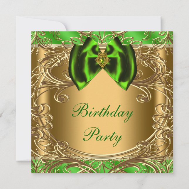 Invitación Elegante fiesta de cumpleaños verde esmeralda y or (Anverso)