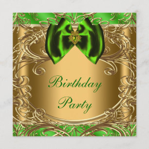 Invitación Elegante fiesta de cumpleaños verde esmeralda y or