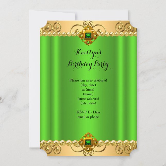 Invitación Elegante Fiesta de Cumpleaños Verde Lima Damasco D (Anverso)