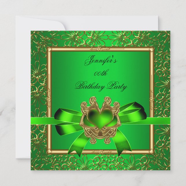 Invitación Elegante Fiesta de Cumpleaños Verde Lima Dorado (Anverso)