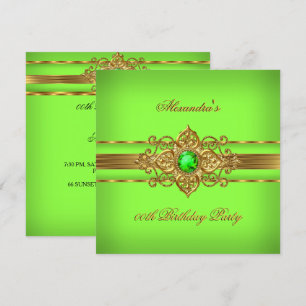 Invitación Elegante Fiesta de Cumpleaños Verde Lima Joyas Dor