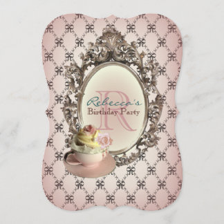 Invitación elegante fiesta de cumpleaños vintage de cupcake f