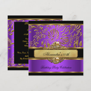 Invitación Elegante fiesta de damasco de perla púrpura dorada
