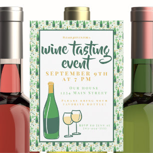 Invitación Elegante fiesta de degustación de vino floral verd
