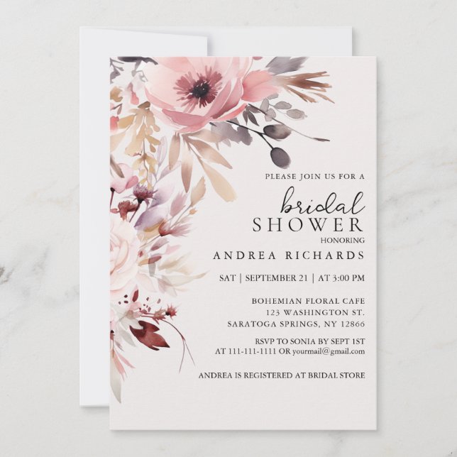 Invitación Elegante Fiesta de Despedida de Soltera Bohemio co (Anverso)