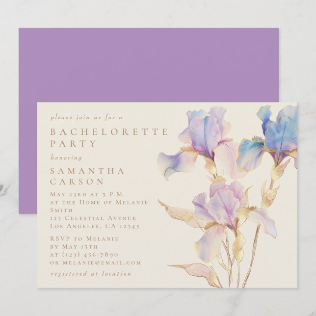 Invitación Elegante Fiesta de Despedida de Soltera con Acuare (Anverso / Reverso)