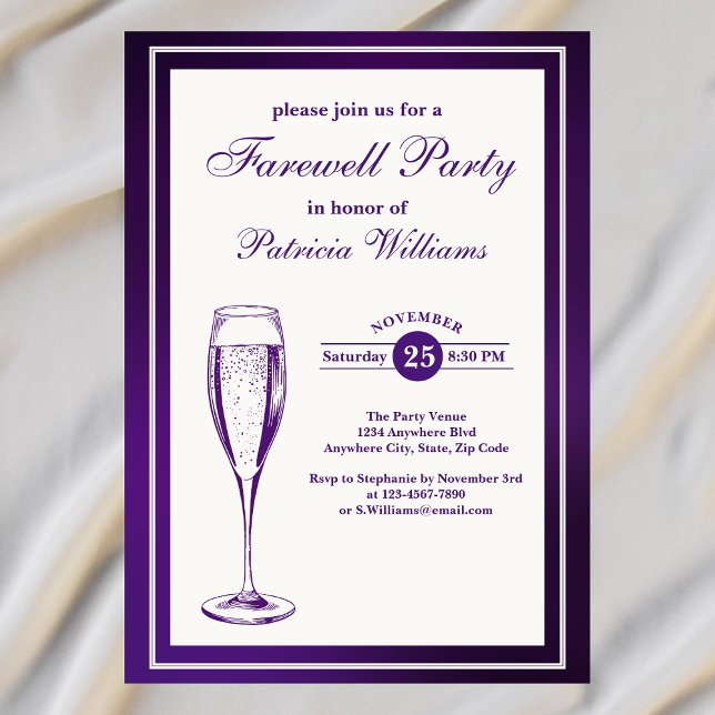 Invitación Elegante Fiesta de despedida formal oscuro morado  (Subido por el creador)