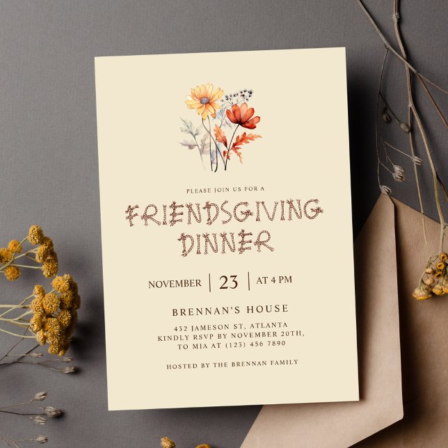 Invitación Elegante fiesta de Día de Acción de Gracias (Elegant Thanksgiving Dinner Friendsgiving Feast Invitation)