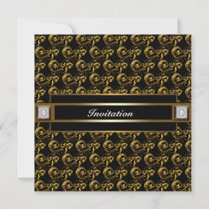 Invitación Elegante Fiesta de diamantes de Swirl Black Gold