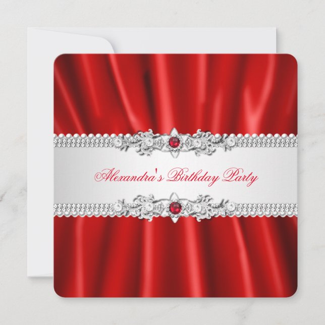 Invitación Elegante Fiesta de Diamantes Perla Roja Regia (Anverso)