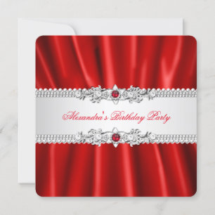 Invitación Elegante Fiesta de Diamantes Perla Roja Regia