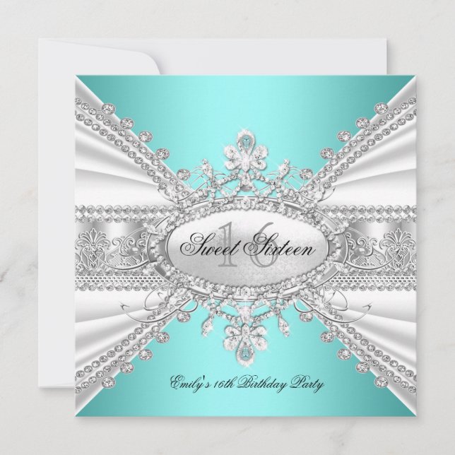 Invitación Elegante Fiesta de Dieciséis Cumpleaños Teal Diama (Anverso)