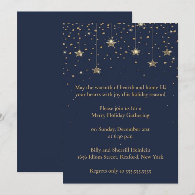 Invitación Elegante Fiesta de diseño de Navidades azules y do (Anverso / Reverso)