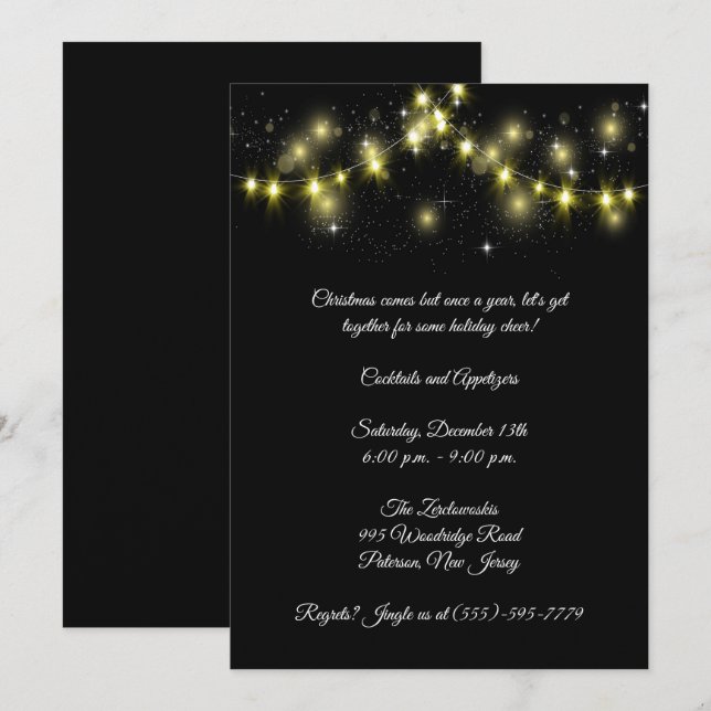 Invitación Elegante Fiesta de diseño de Navidades negros (Anverso / Reverso)