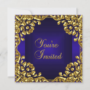 Invitación Elegante Fiesta de diseño invita a Gold Royal Blue