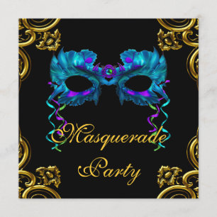 Invitación Elegante fiesta de disfraces azul marino y dorado