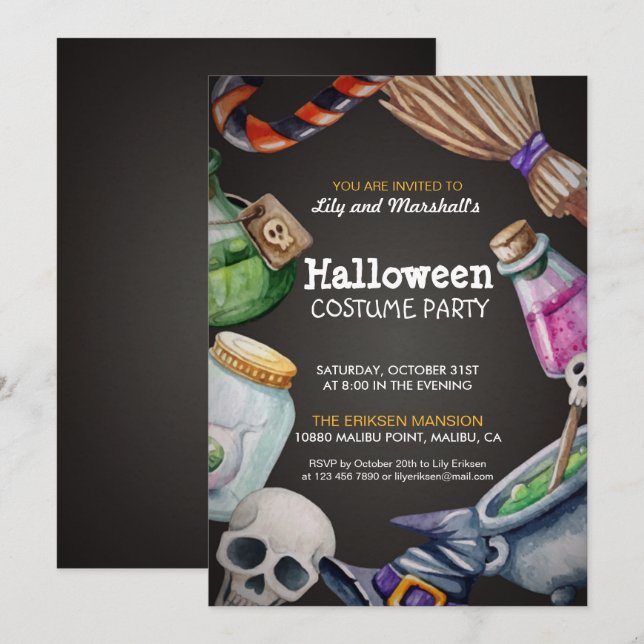 Invitación Elegante fiesta de disfraces de Halloween (Anverso / Reverso)