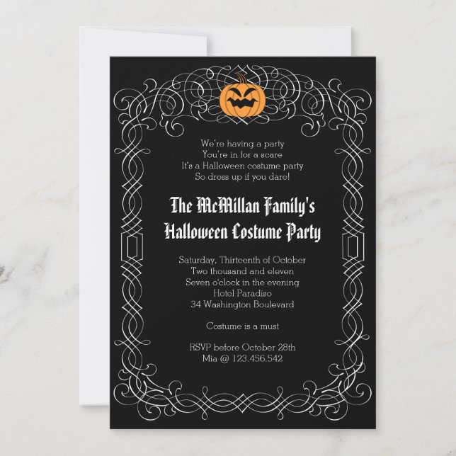 Invitación Elegante fiesta de disfraces de Halloween (Anverso)