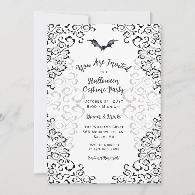 Invitación Elegante fiesta de disfraces de Halloween en Damas (Anverso)
