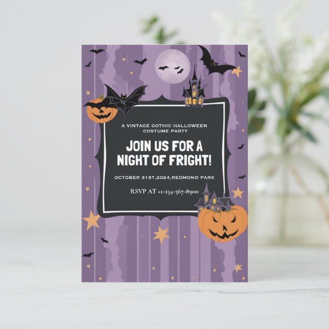 Invitación Elegante fiesta de disfraces de Halloween púrpura (Anverso de pie)