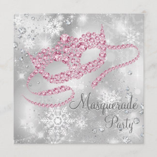 Invitación Elegante fiesta de disfraces de plata y rosa