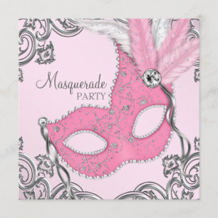 Invitación Elegante fiesta de disfraces de plata y rosa