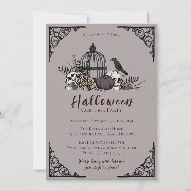 Invitación Elegante Fiesta de Disfraces para Adultos Oscuros  (Anverso)