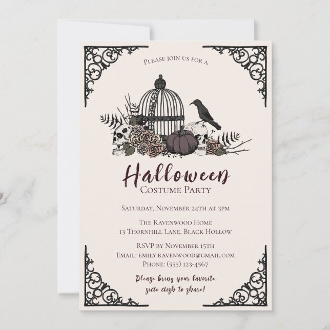 Invitación Elegante Fiesta de Disfraces para Adultos Oscuros  (Anverso)