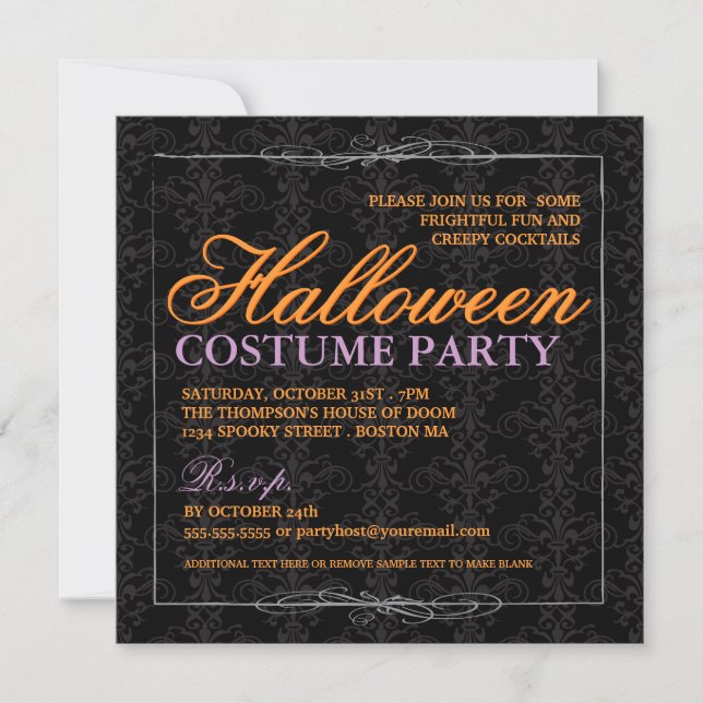 Invitación Elegante Fiesta de disfraz de Halloween negro (Anverso)
