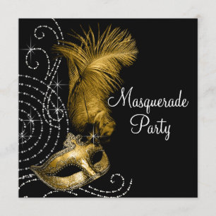 Invitación Elegante fiesta de disfraz de negro y dorado