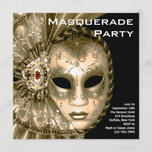 Invitación Elegante fiesta de disfraz de negro y dorado