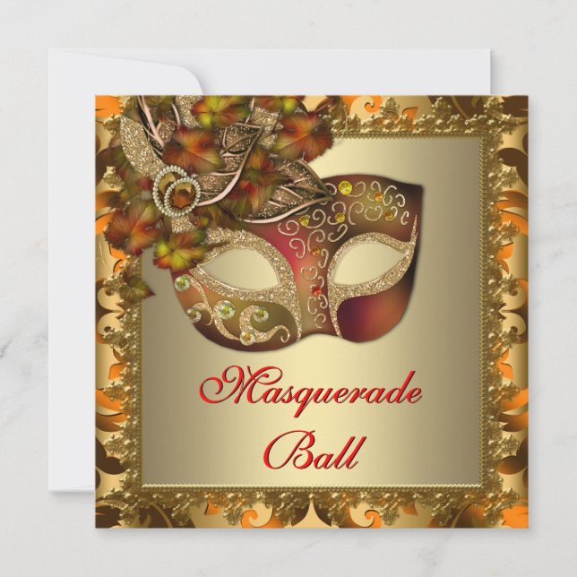 Invitación Elegante fiesta de disfraz de oro naranja rojo (Anverso)