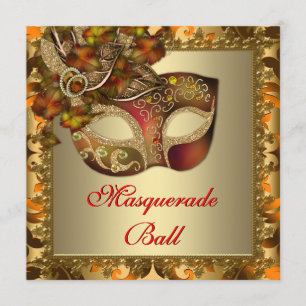 Invitación Elegante fiesta de disfraz de oro naranja rojo