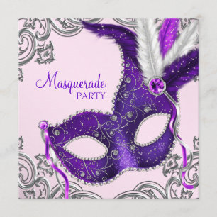 Invitación Elegante fiesta de disfraz de rosa y púrpura