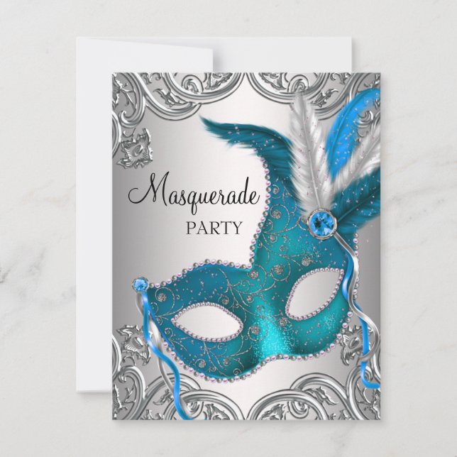 Invitación Elegante fiesta de disfraz en azul turquesa platea (Anverso)