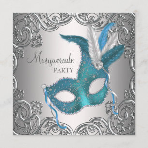 Invitación Elegante fiesta de disfraz en azul turquesa platea