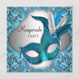 Invitación Elegante fiesta de disfraz en azul turquesa platea