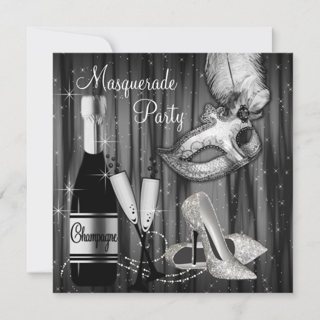 Invitación Elegante fiesta de disfraz en blanco y negro (Anverso)