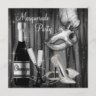 Invitación Elegante fiesta de disfraz en blanco y negro