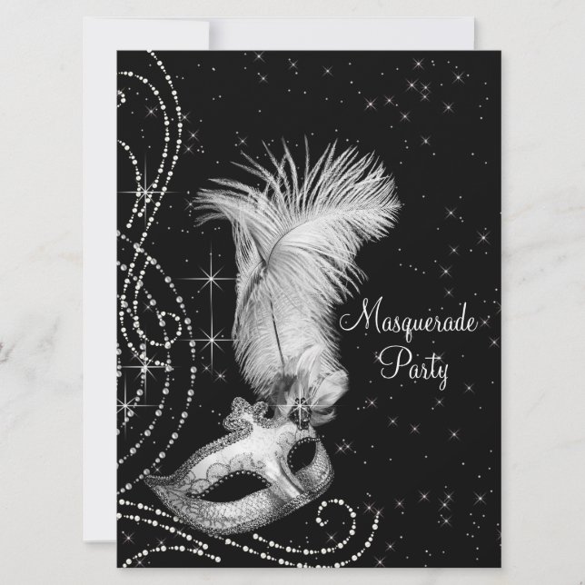 Invitación Elegante fiesta de disfraz en blanco y negro (Anverso)