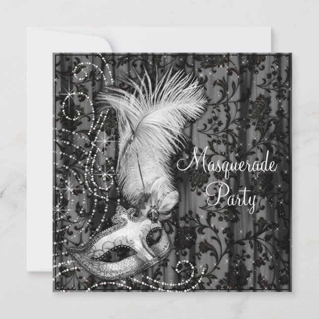 Invitación Elegante fiesta de disfraz en blanco y negro (Anverso)