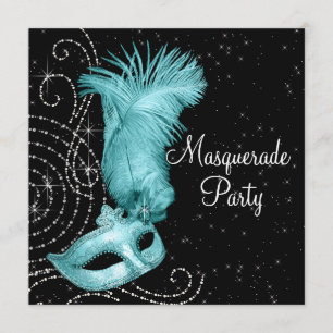 Invitación Elegante fiesta de disfraz en negro y azul turques