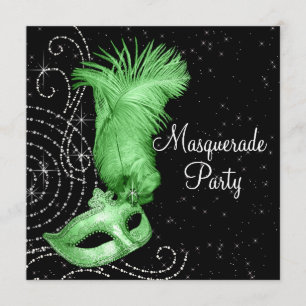 Invitación Elegante fiesta de disfraz en negro y verde lima