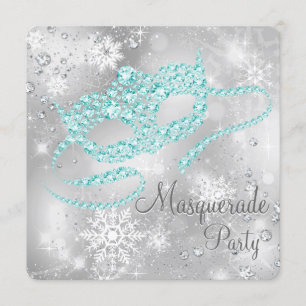 Invitación Elegante fiesta de disfraz en plata y azul turques