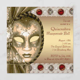 Invitación Elegante fiesta de disfraz en rojo y dorado