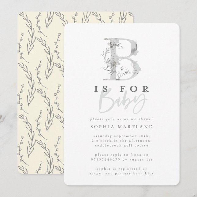 Invitación Elegante fiesta de ducha de bebé simple (Anverso / Reverso)