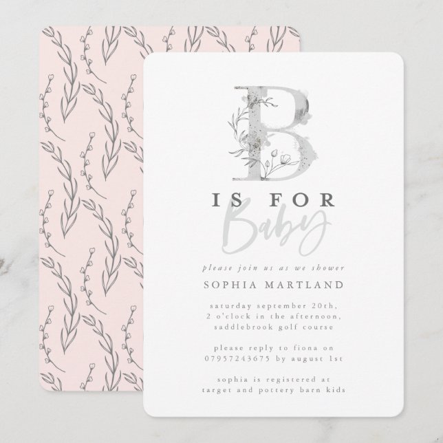 Invitación Elegante fiesta de ducha de bebé simple (Anverso / Reverso)